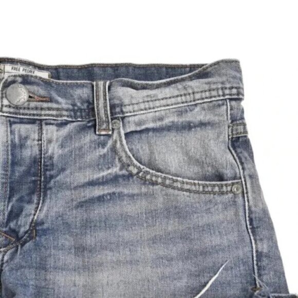 Free People Jean Shorts Button Fly Distressed Blue Cutoffs Size 27 - Picture 3 of 8